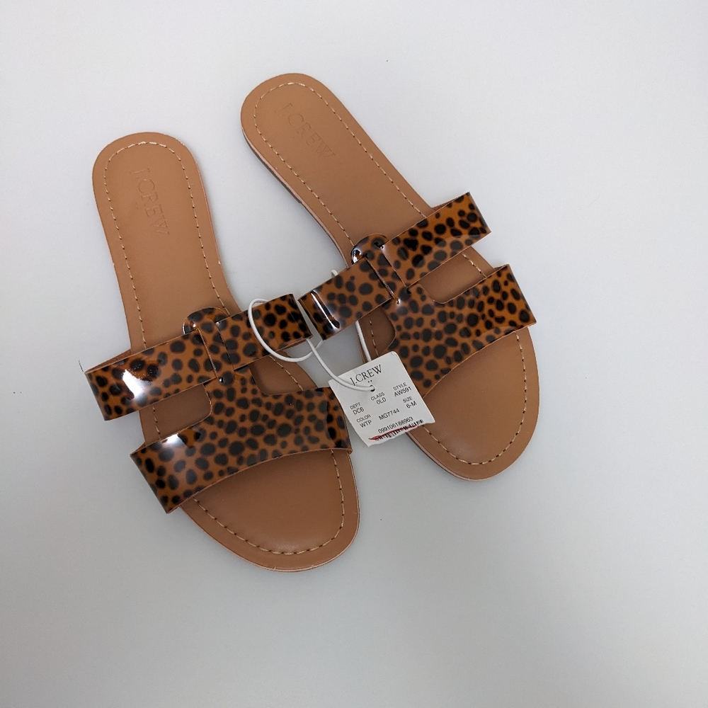 NWT, J.Crew Tortoise Shell Print Slide Sandals, Sz 6